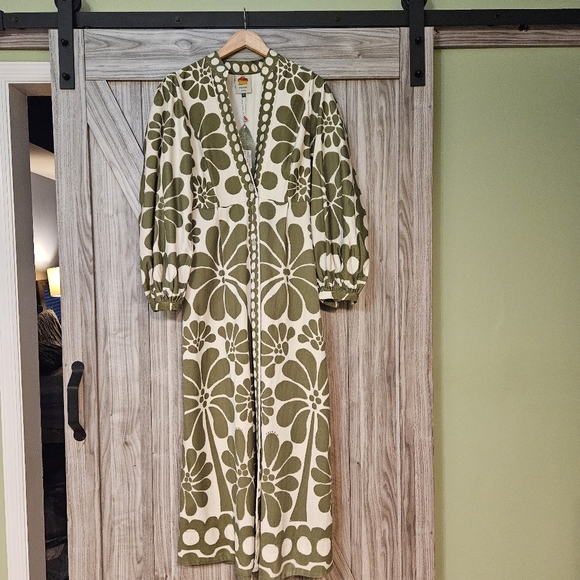 FARM RIO Green Palermo Buttoned Puff Sleeve Maxi Dress - Picture 5 of 16